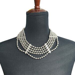 Chico's Necklace NWT Jewelry Statement 21" Adjustable Silver Tone Layered Beads